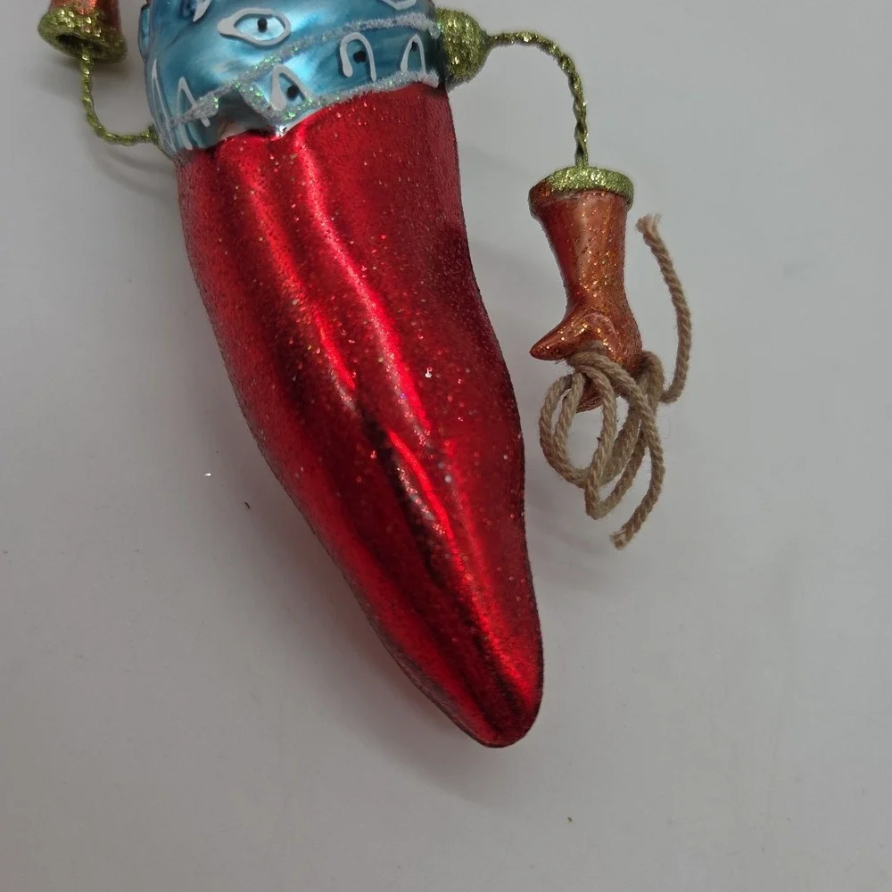 Red Hot Chili Pepper Cowboy Ornament Blown Glass Christmas Tree Decor Festive